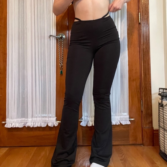 EDIKTED Black Flare Pants with Straps - Picture 3 of 7